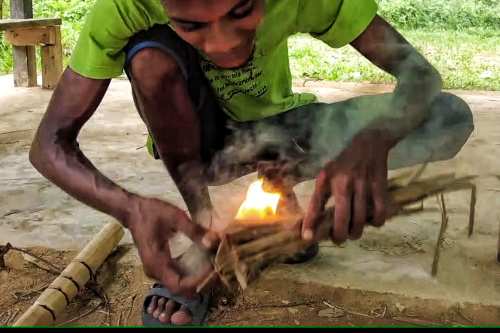 Making fire by orang asli