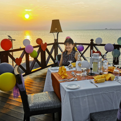 sunset dinenr at the pool deck of Berjaya Tioman Resort