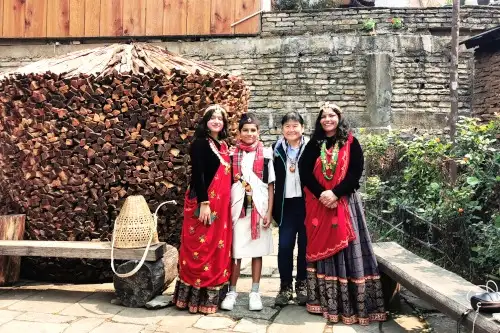 The locals wearing the traditional costume 