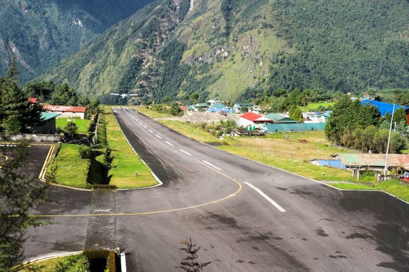 Flight took off from the tilted runway at Lukla airport, Everest Base Camp Trek Part 1