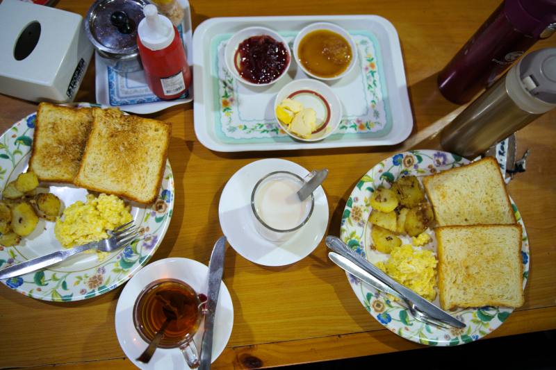A typical breakfast at a teahouse.
