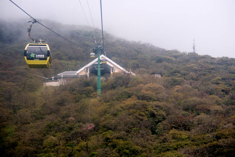 Inside the cable car at Fanjingshan.
