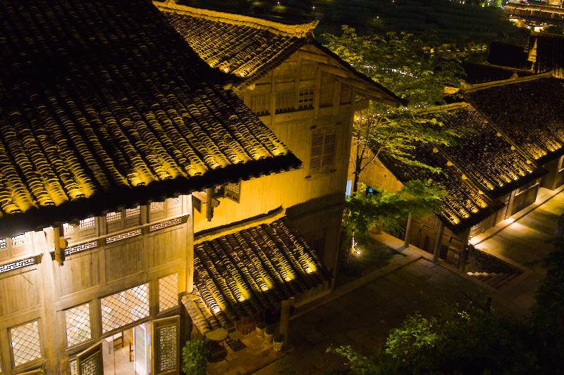 The ancient rooftops lit up at Wujiangzhai International Tourist Resort
