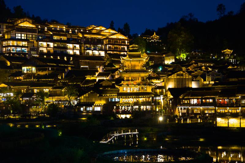 Lights fully lit up at night at Wujiangzhai International Tourist Resort
