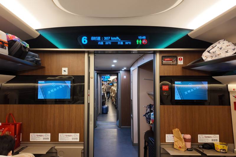 High-speed train from Hong Kong to Guiyang traveling at speeds of over 300 km/h.

