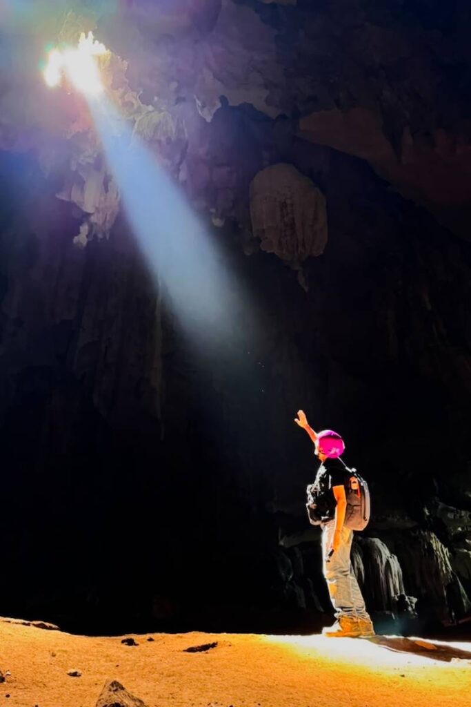 Sun rays shining through at the right time at Gua Keris.
